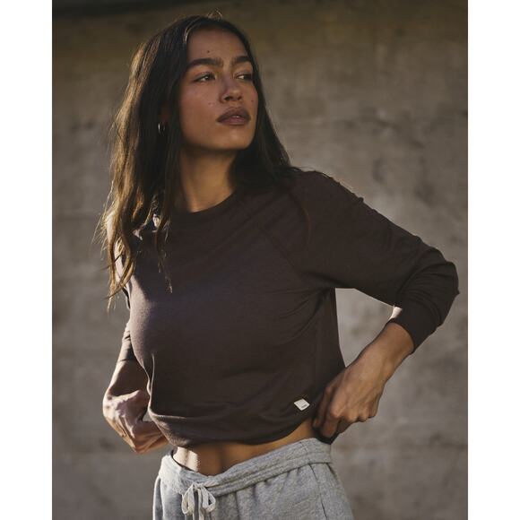 Vuori Halo Crew Brown Women's LARGE DreamKnit Pullover Sangria Heather EUC - Picture 2 of 15